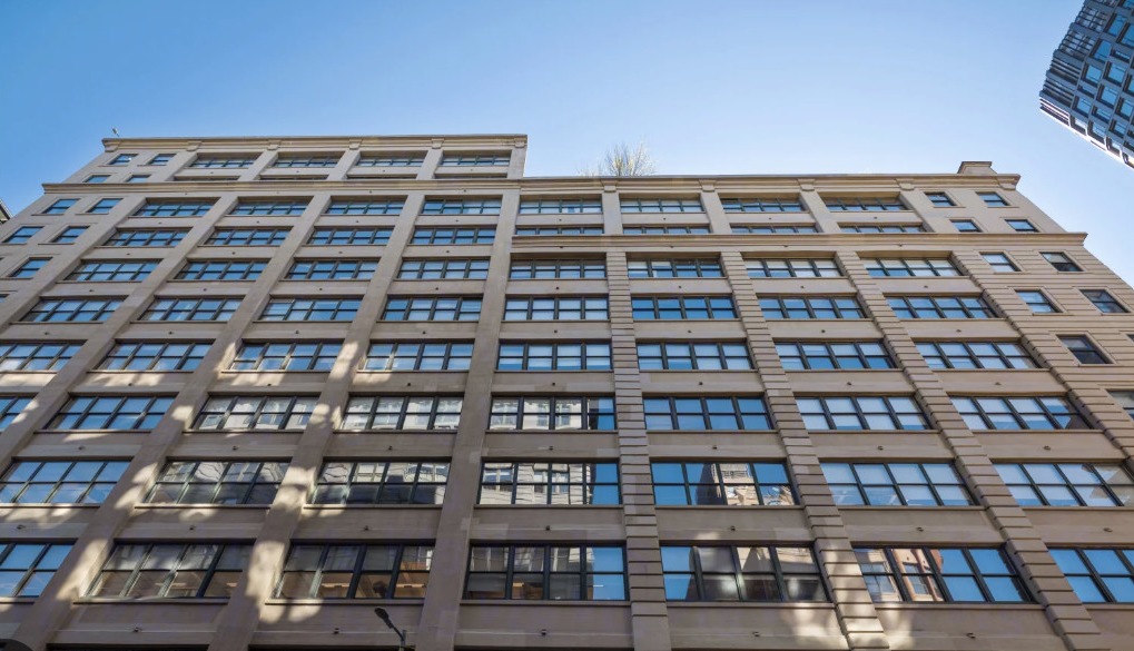 MouseCat's office building, viewed from the street looking up at its facade